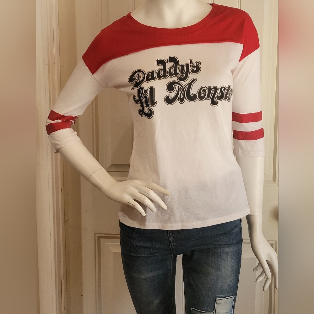 EUC Harley Quinn Daddy's Lil Monster Baseball T-shirt S